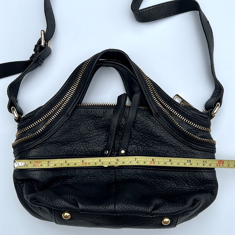 Kelsi Dagger Genuine Leather Black Crossbody Purse with Gold Zippers - Picture 10 of 13